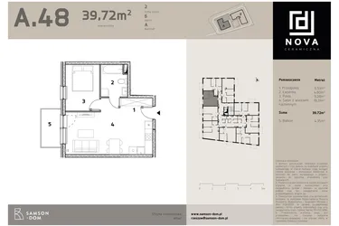 Rzut - Mieszkanie na sprzedaż 2 pokoje o powierzchni 39,72 m² - numer A48 w Nova Ceramiczna