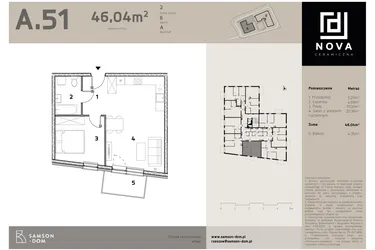 Rzut - Mieszkanie na sprzedaż 2 pokoje o powierzchni 46,04 m² - numer A51 w Nova Ceramiczna