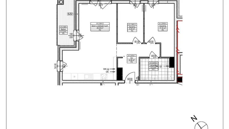 Rzut - Mieszkanie na sprzedaż 3 pokoje o powierzchni 62,31 m² - numer A1.16 w Osiedle Zielone bud. A1, B8