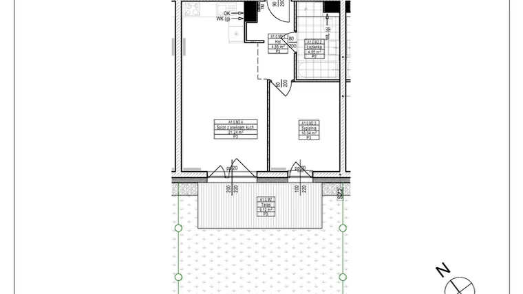 Rzut - Mieszkanie na sprzedaż 2 pokoje o powierzchni 41,09 m² - numer A1.2 w Osiedle Zielone bud. A1, B8