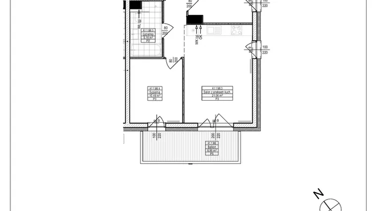 Rzut - Mieszkanie na sprzedaż 3 pokoje o powierzchni 53,74 m² - numer A1.6 w Osiedle Zielone bud. A1, B8