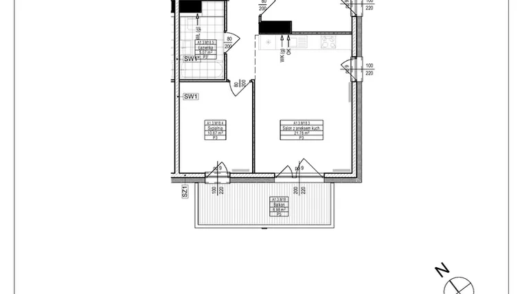 Rzut - Mieszkanie na sprzedaż 3 pokoje o powierzchni 54,77 m² - numer A1.18 w Osiedle Zielone bud. A1, B8
