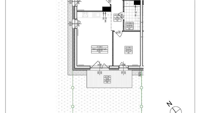 Rzut - Mieszkanie na sprzedaż 3 pokoje o powierzchni 52,38 m² - numer A1.4 w Osiedle Zielone bud. A1, B8