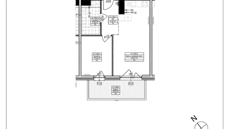 Rzut - Mieszkanie na sprzedaż 2 pokoje o powierzchni 41,16 m² - numer A1.20 w Osiedle Zielone bud. A1, B8