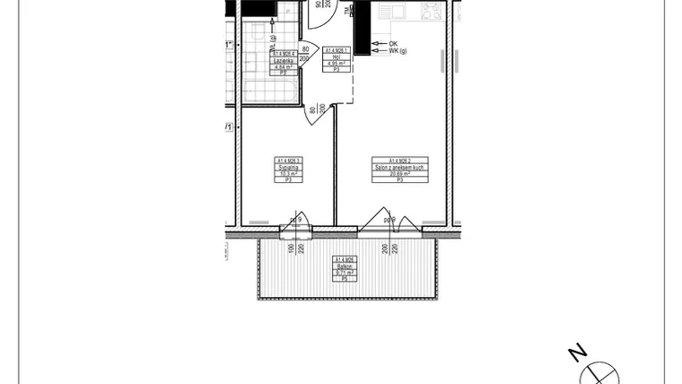 Rzut - Mieszkanie na sprzedaż 2 pokoje o powierzchni 40,78 m² - numer A1.26 w Osiedle Zielone bud. A1, B8