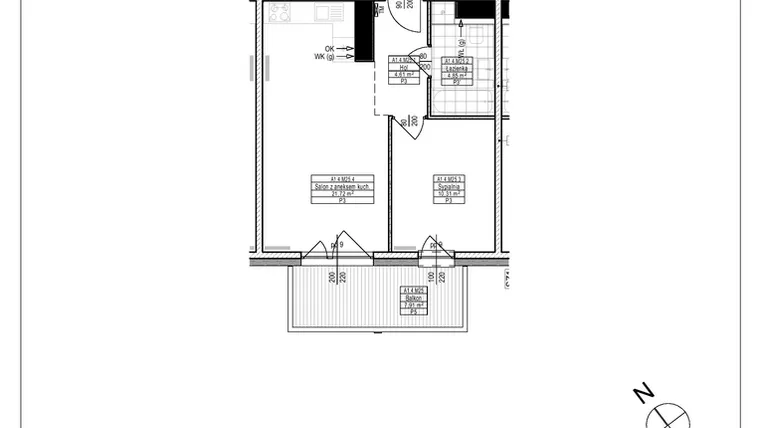 Rzut - Mieszkanie na sprzedaż 2 pokoje o powierzchni 41,49 m² - numer A1.25 w Osiedle Zielone bud. A1, B8