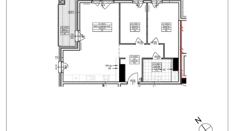 Rzut - Mieszkanie na sprzedaż 3 pokoje o powierzchni 63,53 m² - numer A1.28 w Osiedle Zielone bud. A1, B8