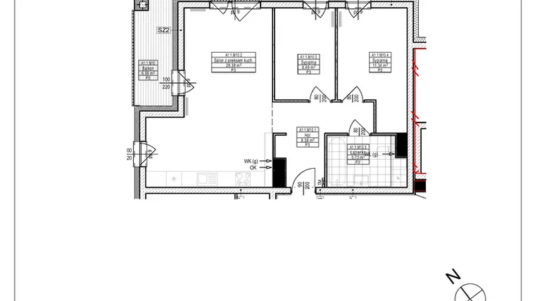 Rzut - Mieszkanie na sprzedaż 3 pokoje o powierzchni 62,32 m² - numer A1.10 w Osiedle Zielone bud. A1, B8