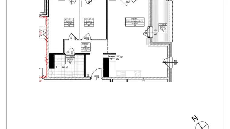 Rzut - Mieszkanie na sprzedaż 3 pokoje o powierzchni 65,67 m² - numer A1.29 w Osiedle Zielone bud. A1, B8