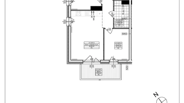 Rzut - Mieszkanie na sprzedaż 3 pokoje o powierzchni 51,6 m² - numer A1.15 w Osiedle Zielone bud. A1, B8