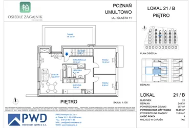 Rzut - Mieszkanie na sprzedaż 3 pokoje o powierzchni 76,09 m² - numer 21/B w Osiedle Zagajnik etap II - mieszkania