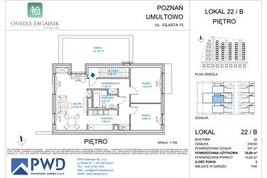 Rzut - Mieszkanie na sprzedaż 3 pokoje o powierzchni 76,09 m² - numer 22/B w Osiedle Zagajnik etap II - mieszkania