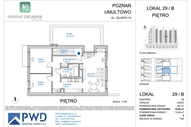 Rzut - Mieszkanie na sprzedaż 3 pokoje o powierzchni 76,09 m² - numer 29/B w Osiedle Zagajnik etap II - mieszkania