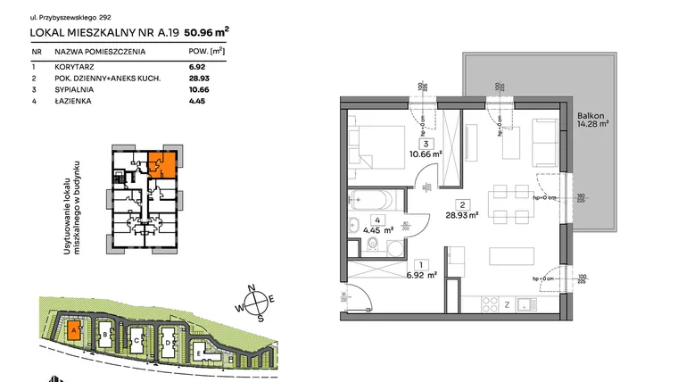 Rzut - Mieszkanie na sprzedaż 2 pokoje o powierzchni 50,96 m² - numer A.19 w Och!Widzew