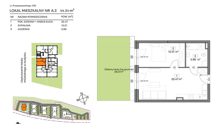 Rzut - Mieszkanie na sprzedaż 2 pokoje o powierzchni 44,34 m² - numer A.3 w Och!Widzew