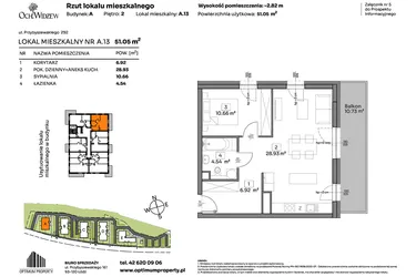 Rzut - Mieszkanie na sprzedaż 2 pokoje o powierzchni 51,05 m² - numer A.13 w Och!Widzew