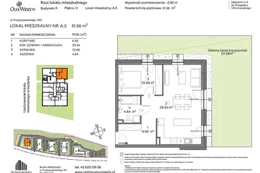 Rzut - Mieszkanie na sprzedaż 2 pokoje o powierzchni 51,56 m² - numer A.5 w Och!Widzew