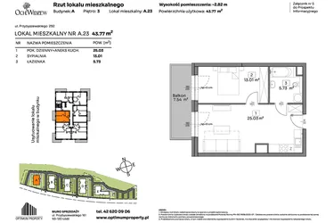 Rzut - Mieszkanie na sprzedaż 2 pokoje o powierzchni 43,77 m² - numer A.23 w Och!Widzew