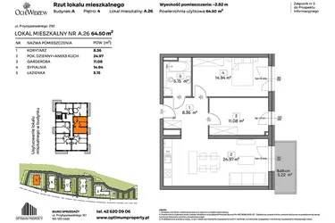 Rzut - Mieszkanie na sprzedaż 2 pokoje o powierzchni 64,5 m² - numer A.26 w Och!Widzew