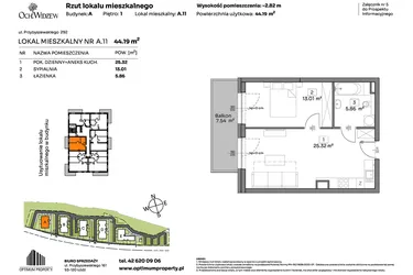 Rzut - Mieszkanie na sprzedaż 2 pokoje o powierzchni 44,19 m² - numer A.11 w Och!Widzew