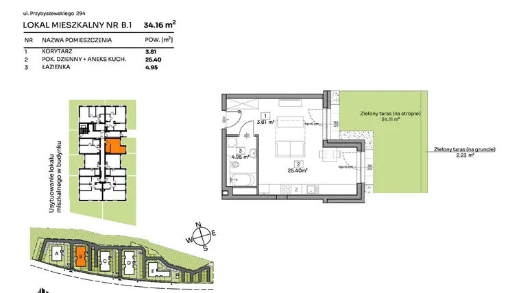 Rzut - Mieszkanie na sprzedaż 1 pokój o powierzchni 34,16 m² - numer B.1 w Och!Widzew