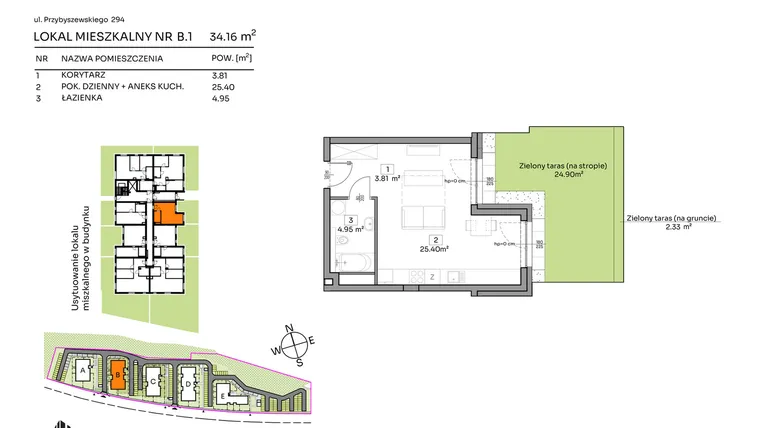 Rzut - Mieszkanie na sprzedaż 1 pokój o powierzchni 34,16 m² - numer B.1 w Och!Widzew