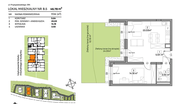 Rzut - Mieszkanie na sprzedaż 2 pokoje o powierzchni 46,78 m² - numer B.5 w Och!Widzew