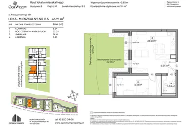 Rzut - Mieszkanie na sprzedaż 2 pokoje o powierzchni 46,78 m² - numer B.5 w Och!Widzew