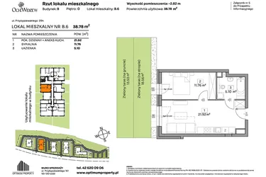 Rzut - Mieszkanie na sprzedaż 2 pokoje o powierzchni 38,78 m² - numer B.6 w Och!Widzew