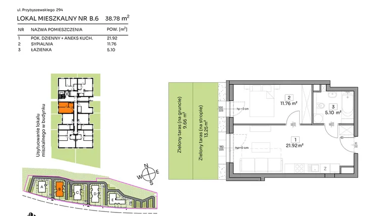 Rzut - Mieszkanie na sprzedaż 2 pokoje o powierzchni 38,78 m² - numer B.6 w Och!Widzew