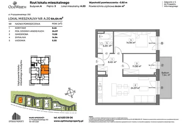 Rzut - Mieszkanie na sprzedaż 2 pokoje o powierzchni 64,64 m² - numer A.20 w Och!Widzew