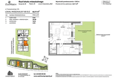 Rzut - Mieszkanie na sprzedaż 2 pokoje o powierzchni 46,71 m² - numer B.2 w Och!Widzew