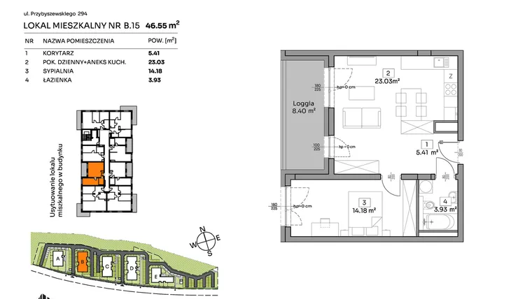 Rzut - Mieszkanie na sprzedaż 2 pokoje o powierzchni 46,55 m² - numer B.15 w Och!Widzew
