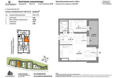 Rzut - Mieszkanie na sprzedaż 2 pokoje o powierzchni 47,31 m² - numer B.19 w Och!Widzew