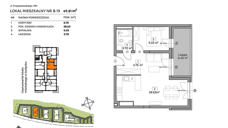 Rzut - Mieszkanie na sprzedaż 2 pokoje o powierzchni 47,31 m² - numer B.19 w Och!Widzew