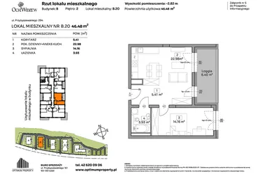 Rzut - Mieszkanie na sprzedaż 2 pokoje o powierzchni 46,48 m² - numer B.20 w Och!Widzew