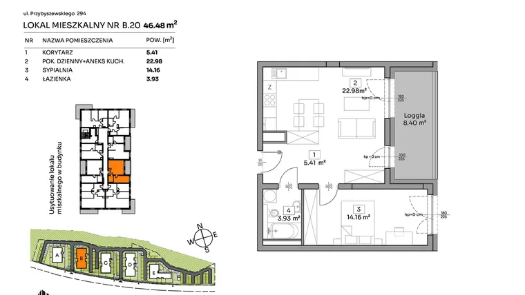 Rzut - Mieszkanie na sprzedaż 2 pokoje o powierzchni 46,48 m² - numer B.20 w Och!Widzew