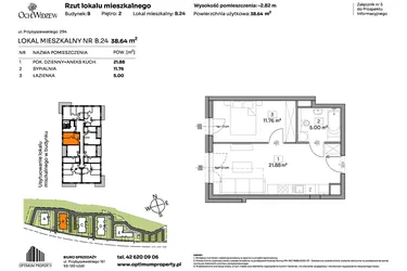 Rzut - Mieszkanie na sprzedaż 2 pokoje o powierzchni 38,64 m² - numer B.24 w Och!Widzew
