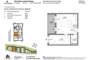 Rzut - Mieszkanie na sprzedaż 2 pokoje o powierzchni 46,55 m² - numer B.23 w Och!Widzew