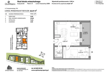 Rzut - Mieszkanie na sprzedaż 2 pokoje o powierzchni 46,37 m² - numer B.28 w Och!Widzew