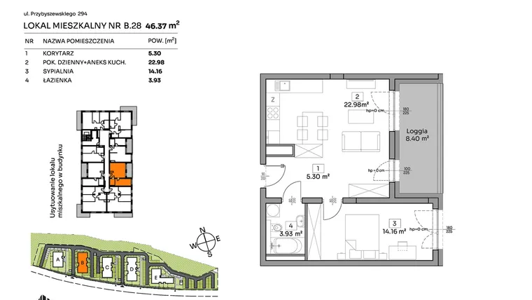 Rzut - Mieszkanie na sprzedaż 2 pokoje o powierzchni 46,37 m² - numer B.28 w Och!Widzew