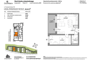 Rzut - Mieszkanie na sprzedaż 2 pokoje o powierzchni 46,44 m² - numer B.31 w Och!Widzew
