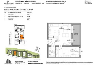 Rzut - Mieszkanie na sprzedaż 2 pokoje o powierzchni 46,37 m² - numer B.36 w Och!Widzew