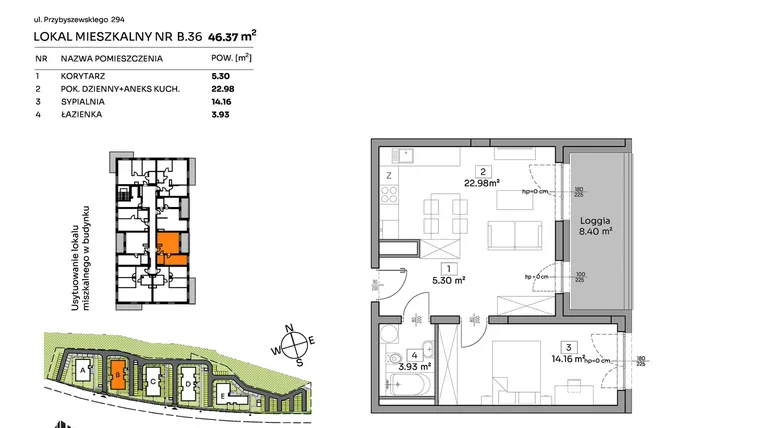 Rzut - Mieszkanie na sprzedaż 2 pokoje o powierzchni 46,37 m² - numer B.36 w Och!Widzew