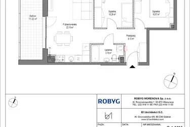 Rzut - Mieszkanie na sprzedaż 3 pokoje o powierzchni 54,89 m² - numer C.1M05 w Leszczyńskich 2