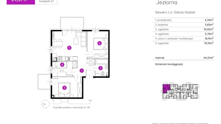 Rzut - Mieszkanie na sprzedaż 4 pokoje o powierzchni 54,37 m² - numer 27.A.1.7 w Murapol Siewierz Jeziorna bud. 27 i 28