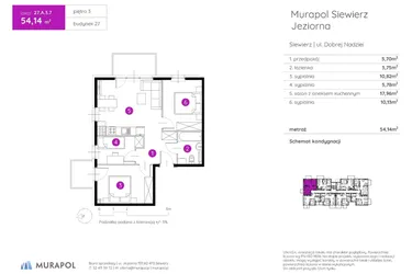 Rzut - Mieszkanie na sprzedaż 4 pokoje o powierzchni 54,14 m² - numer 27.A.3.7 w Murapol Siewierz Jeziorna bud. 27 i 28