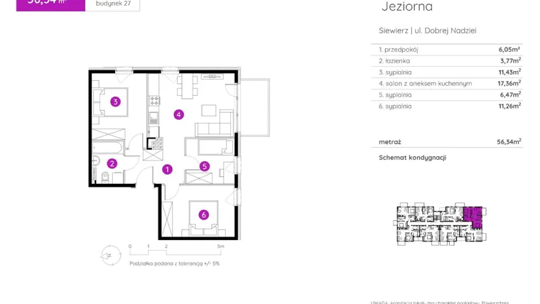 Rzut - Mieszkanie na sprzedaż 4 pokoje o powierzchni 56,34 m² - numer 27.A.3.2 w Murapol Siewierz Jeziorna bud. 27 i 28