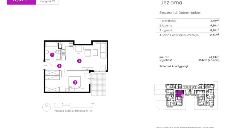 Rzut - Mieszkanie na sprzedaż 2 pokoje o powierzchni 42,89 m² - numer 28.A.0.2 w Murapol Siewierz Jeziorna bud. 27 i 28