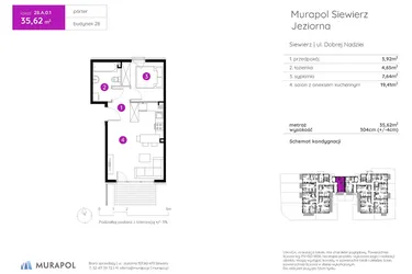 Rzut - Mieszkanie na sprzedaż 2 pokoje o powierzchni 35,62 m² - numer 28.A.0.1 w Murapol Siewierz Jeziorna bud. 27 i 28